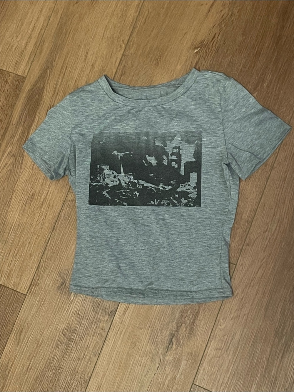 Gray Graphic Crop Top - Women's Casual Tee